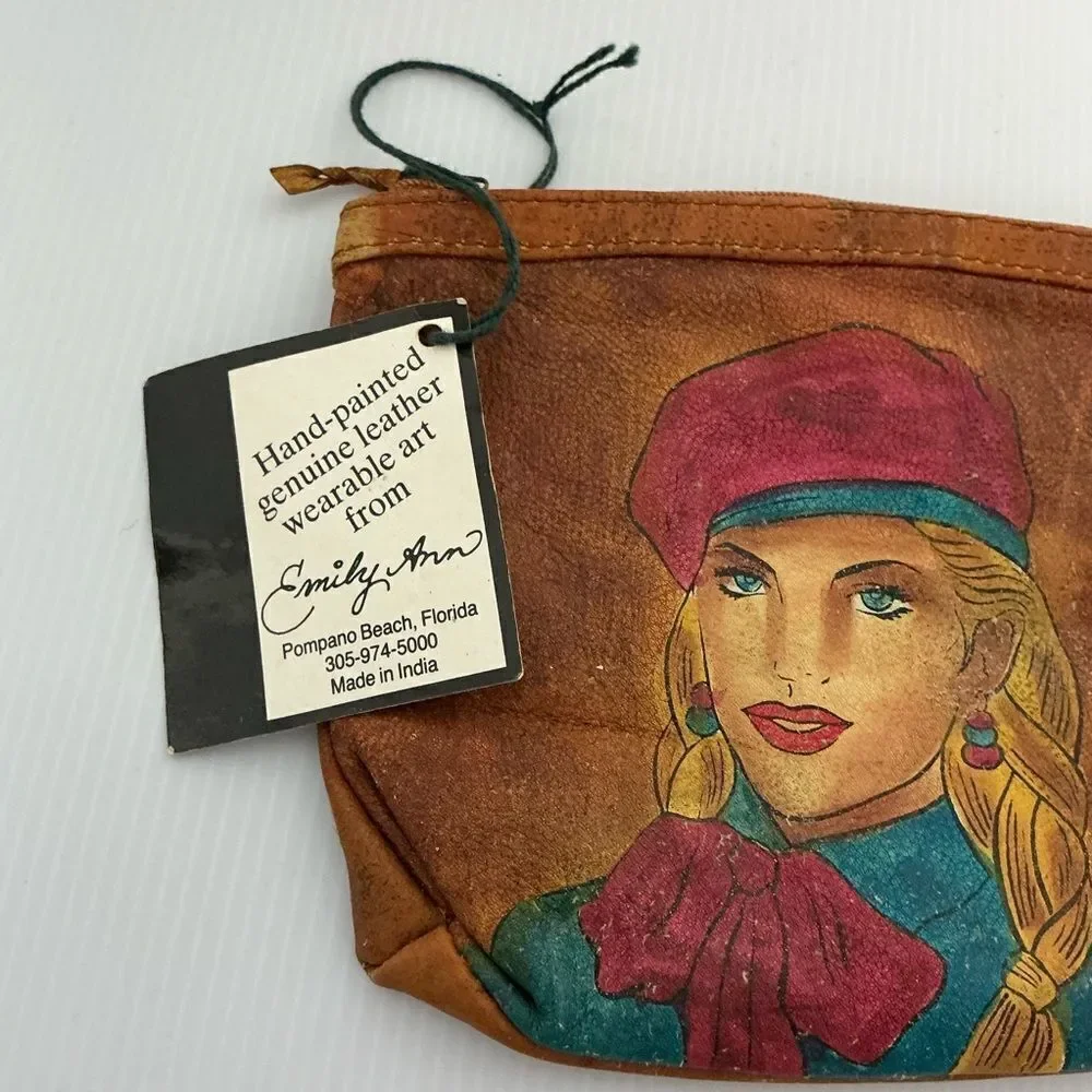 Emily Ann Of Boca Raton Handpainted Leather Cosmetic Bag Vintage NWT